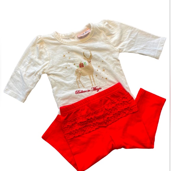 💥CHRISTMAS OUTFIT💥 🆕🎄Christmas Infant Outfit Girl Believe Ruffle - Picture 1 of 4